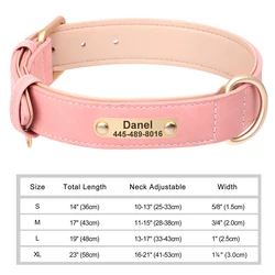 Custom Engraved PU Leather Dog Collar with Free ID Tag Nameplate - S (131 - 1 LPink)