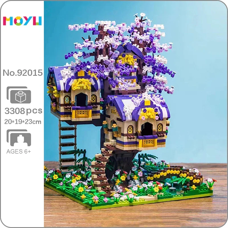Moyu 92015 World Architecture Elf Tree House Forest Cabin Bridge Garden Flower 3D Mini Diamond Blocks Mattoni Building Toy No Box