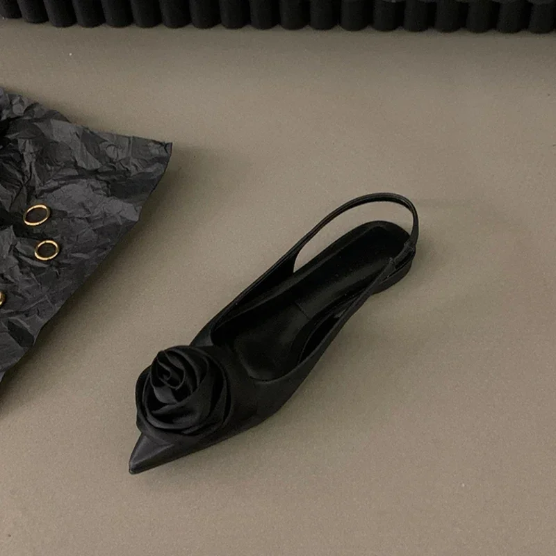 2024 Summer Design Women Sandals Shoes Fashion Rhinestone Slip On Flats Heels Ladies Pointed Toe Elegant Slingback Sandals