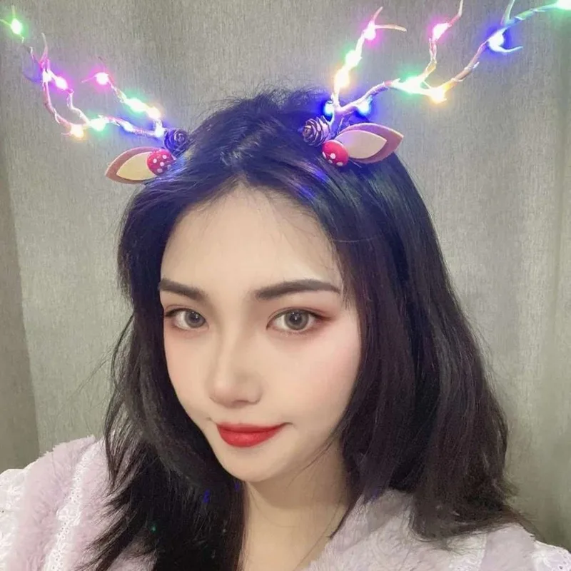 LED Cute Christmas Hair Clips Colorful Light Branches Hairpins Girls Headwear Birthday Party Decor Photo Props Hair Accessories