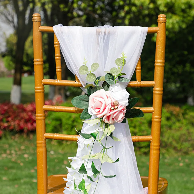 

1pcs, Festival, Valentine's Day, Wedding, Chair Back Flower Outdoor Party Chair Cover Decoration Wedding Chair Simulation Flower