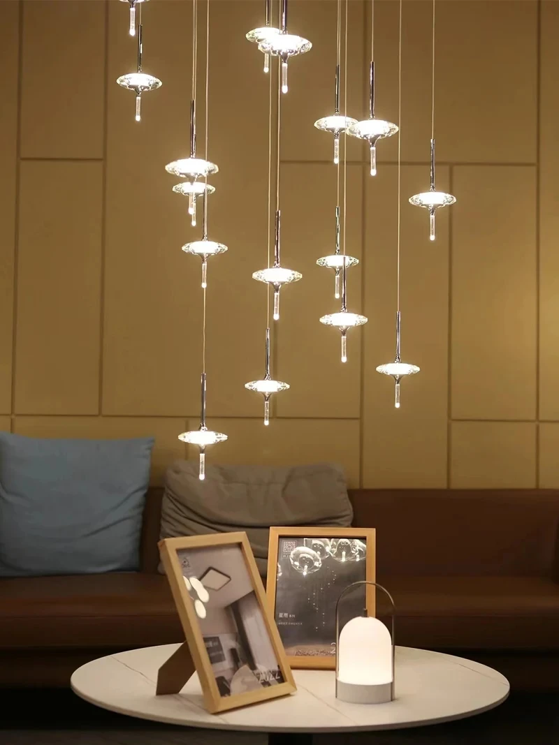 

Home Nordic Decor Simple LED Chandelier Staircase Creative Crystal Hanging Lamp Parlor Dining Room Pendant Lights Home-Appliance