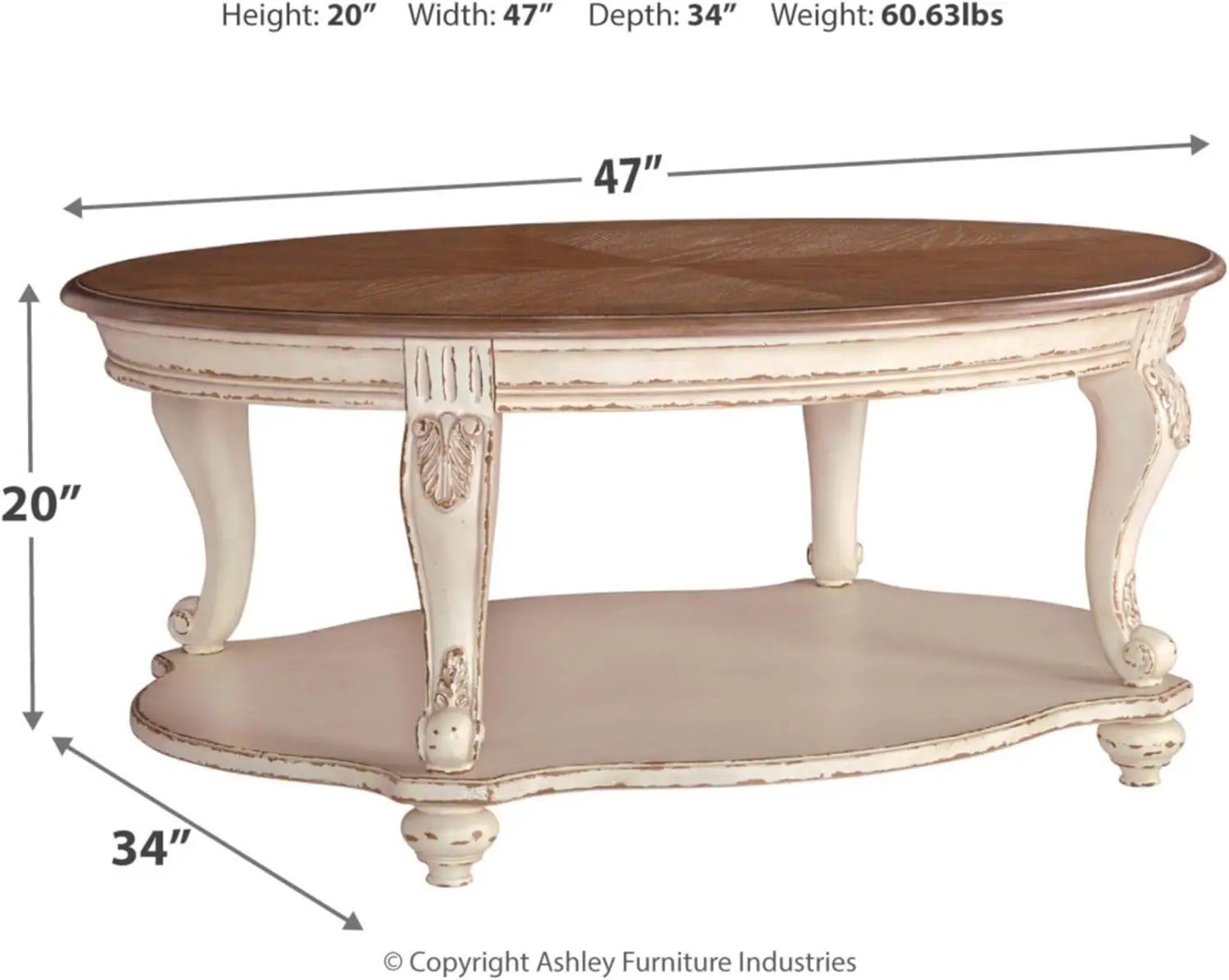 Realyn Casual Cottage Coffee Table, Antique White & Brown 3