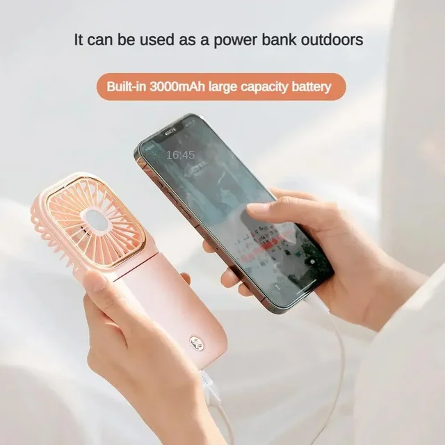 Mini Handheld Fan Folding USB Mini Fan with Phone Bracket Function 3000mAh Power Bank Hanging Neck Fan for Home Travel Office 4