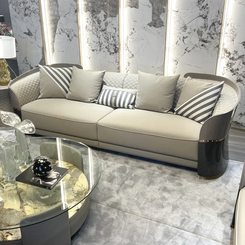 

Customized light luxury leather sofa combination of post-modern simple high-end villa living room small waist furniture