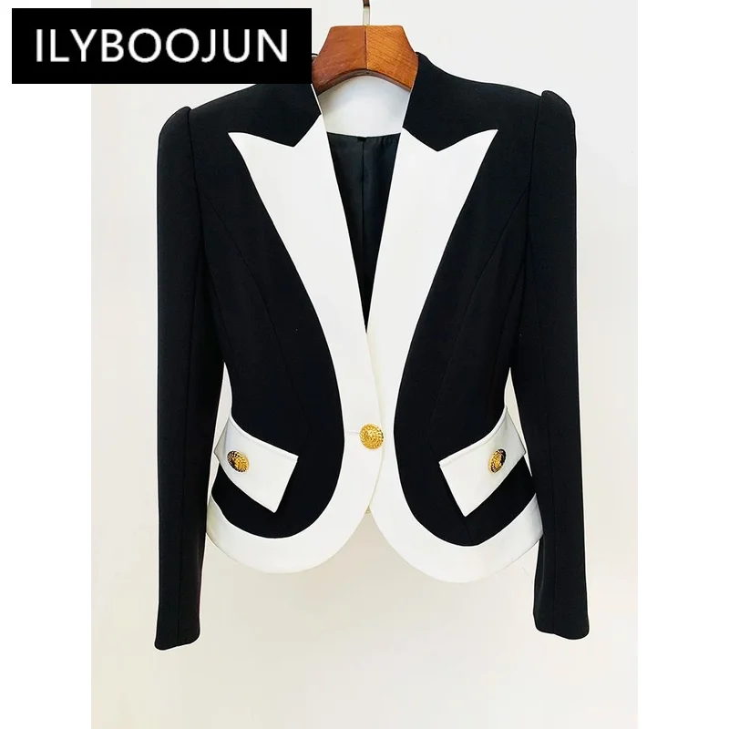 

ILYBOOJUN New Fashion 2024 Designer Jacket Women's Color Block Single Button Blazer