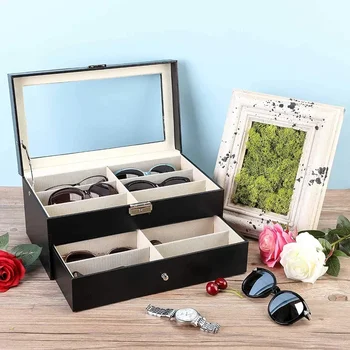 1pc Sunglass Organizer Faux Leather Eyeglasses Collector Eyewear Display Case Storage Box 3