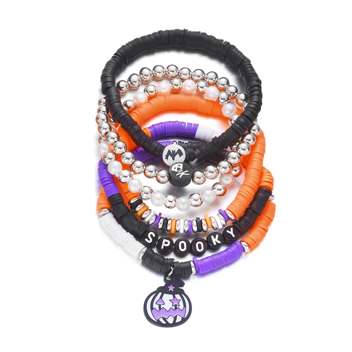 Halloween Skelett Geist Mehrschichtiges gestapeltes Armband-Set für Damen Herren Totenkopf Fledermaus Kürbis Kristall Perlen Schmuck Festival Geschenk – Detail 15
