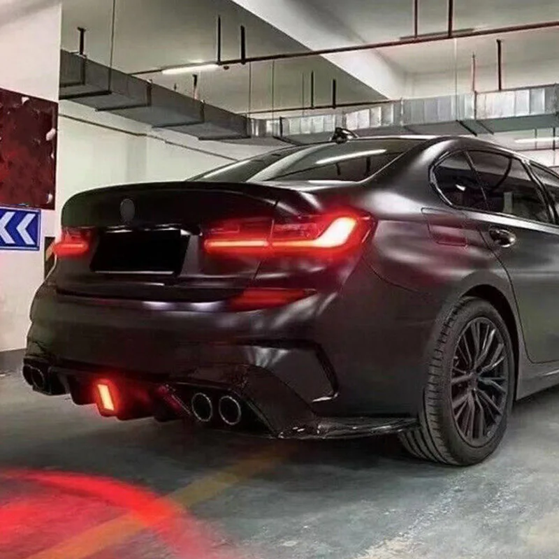 자동차 리어 범퍼 립 디퓨저, 2019-2022 BMW 3 시리즈 G20 G21 330i M340i 용, LED 탄소 섬유 글로스 블랙 M 스포츠 액세서리