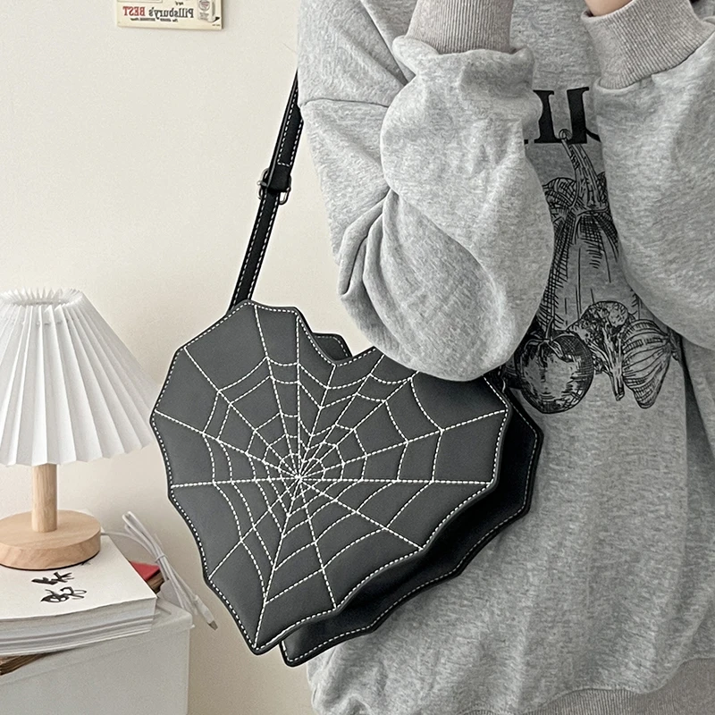 Gothic Style Shoulder Bag Women Backpack Girls Halloween Web Spider Bag PU Leather Cobweb Crossbody Bag Handbag Purse for Women