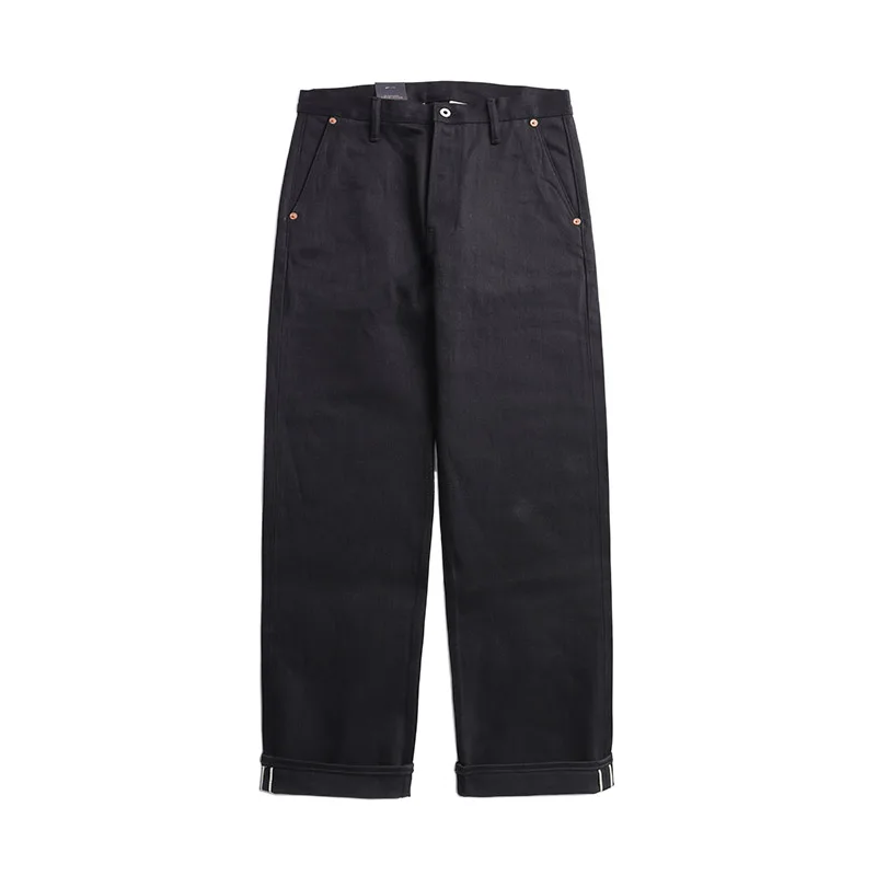 Red Tornado Black Men's Jeans Relaxed Fit 14.5oz Selvedge Denim Officer Trousers 5