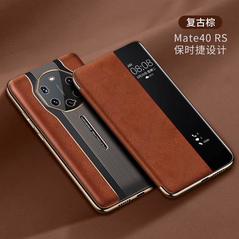 

XOOMZ For Huawei Mate 40 RS Porsche Design Mobile Phone Case Leather Flip Cover Natural Cowhide Vintage Invisible Magnetic