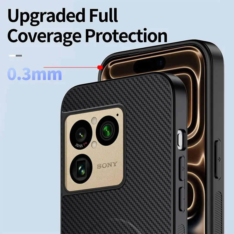Carbon Fiber Magnetic Leather Case with Kickstand and Shock Proof Matte Shell