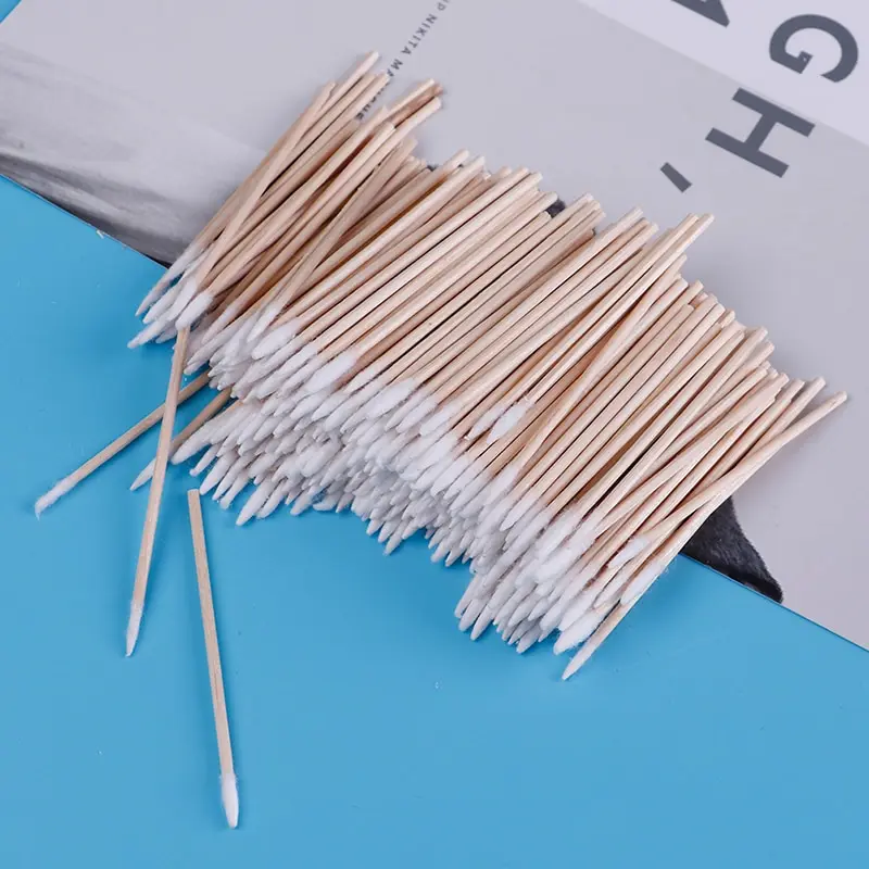 

300pcs Useful Wood Handle Cotton Swabs Mini Tip Head Cotton Swab Eyebrow Tattoo Makeup Color Nail Seam Dedicated Dirty Picking