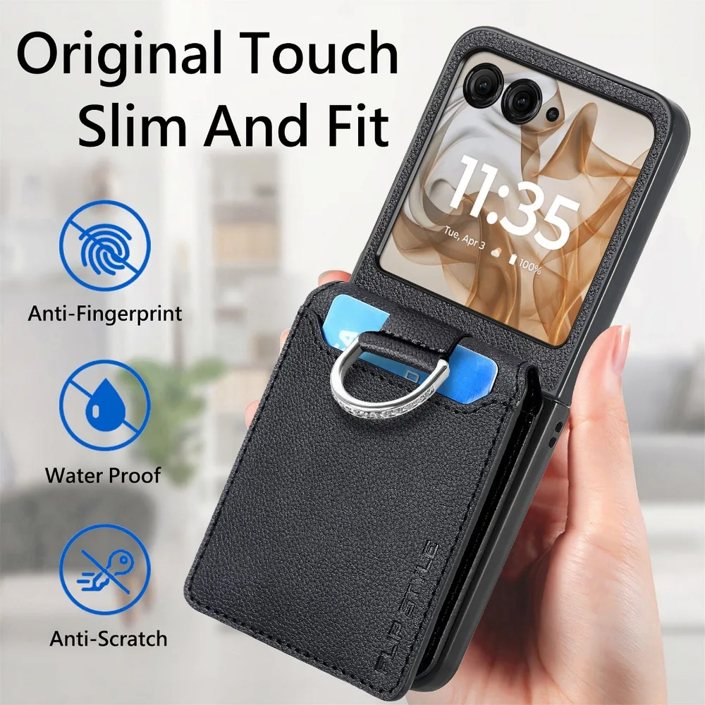 Premium PU Leather Phone Case with Finger Ring, Card Slot & Wallet Holder