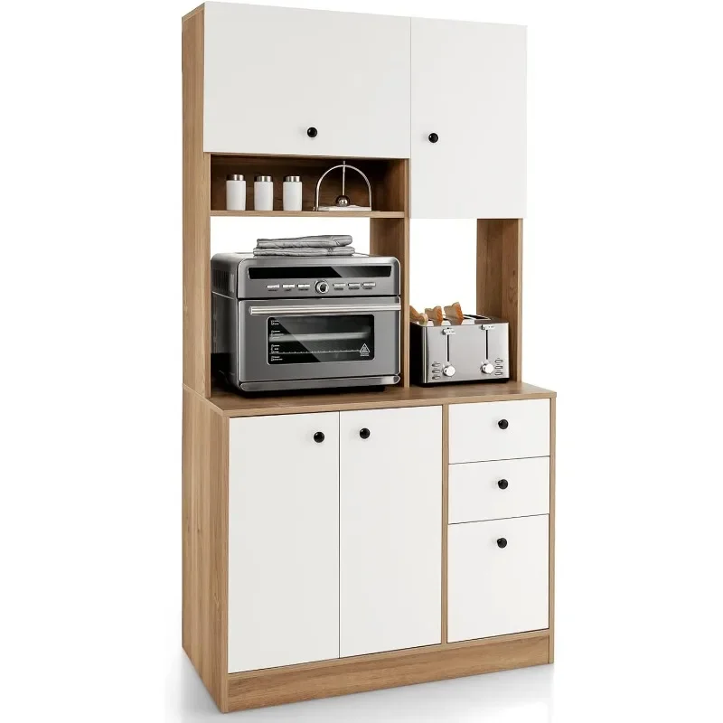 

PETSITE Kitchen Buffet Hutch Storage Cabinet, 71'' Freestanding Pantry with 3 Cabinets & Drawers, Adjustable Shelves