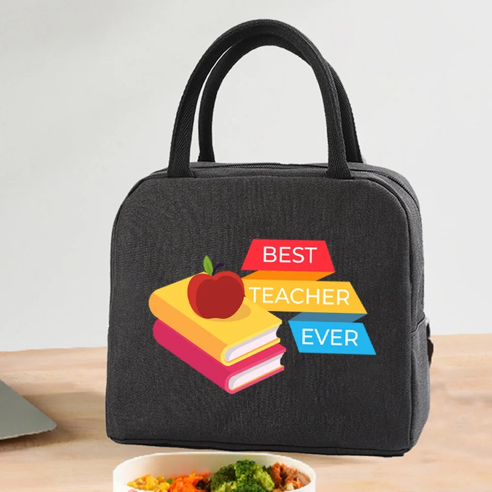 Insulated Lunch Bag  Zipper Cooler Tote Thermal Bag Lunch Box  Canvas Food Picnic Lunch Bags for Work Handbag Teacher Pattern