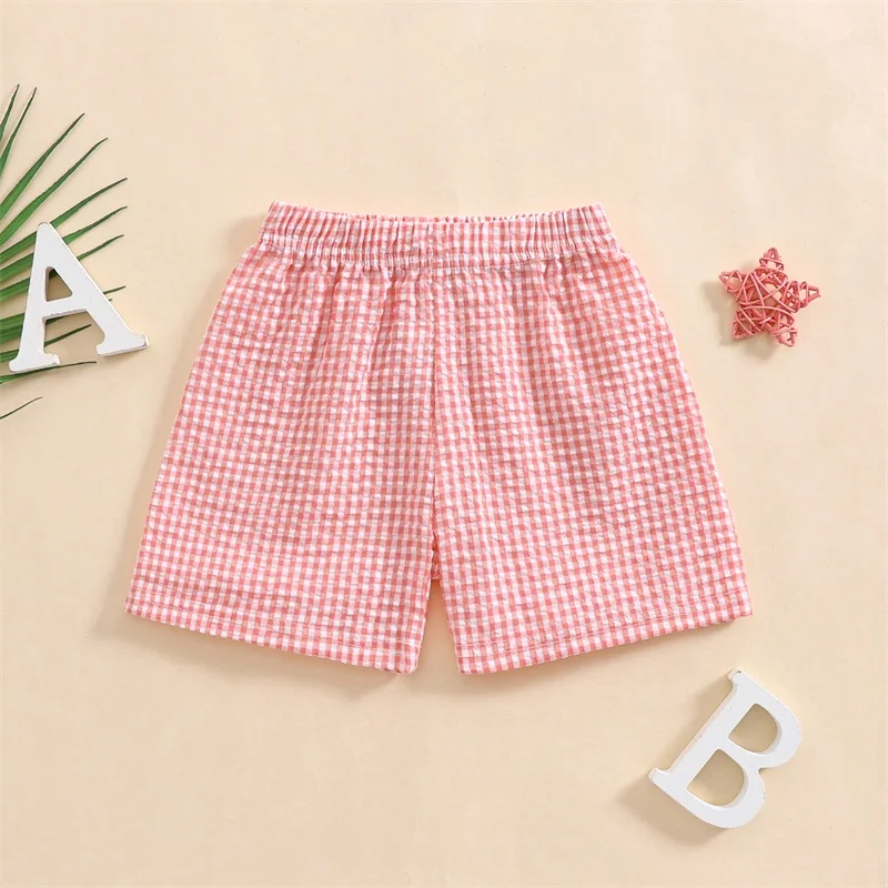 Summer Kids Toddler Boys Girls Shorts Plaid Print Casual Elastic Short Pants Cute Clothes