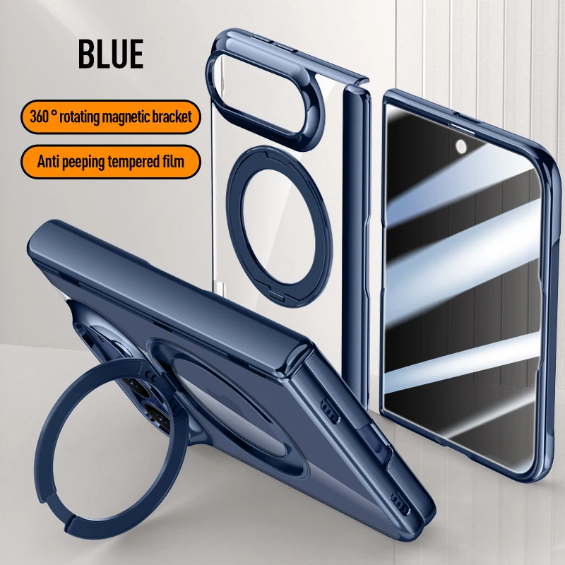 Luxury Transparent 360 Rotate for Magsafe Bracket Case for iPhone Ultra Fold Cover HighDefinition privacy Screen Protector Case