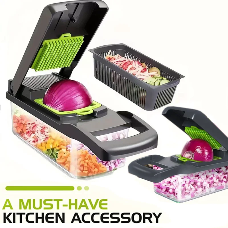 Vegetable Cutter 14/16pcs Multifunctional Vegetable Slicer Cutter Food Grade Shredder with Basket Fruit Potato Onion Mincer Chopper Carrot Grater