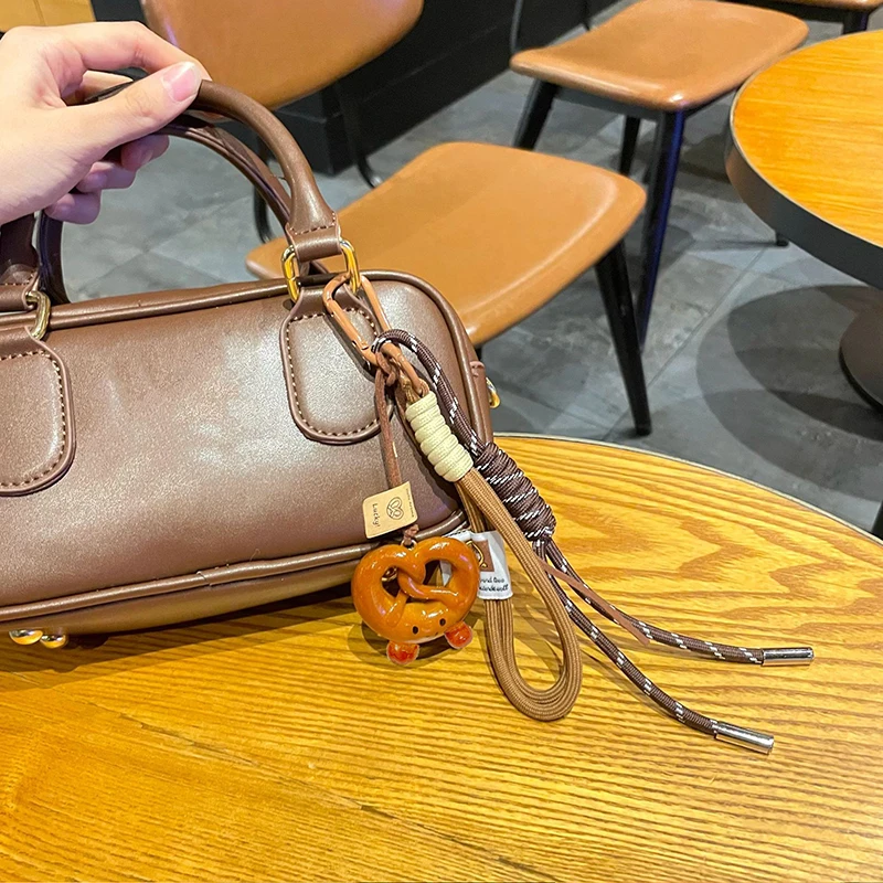 Delicate Bowknot Woven Rope Keychain Chocolate Anti-lost Bread Keychain Polyester Bagel Bag Decoration Woven