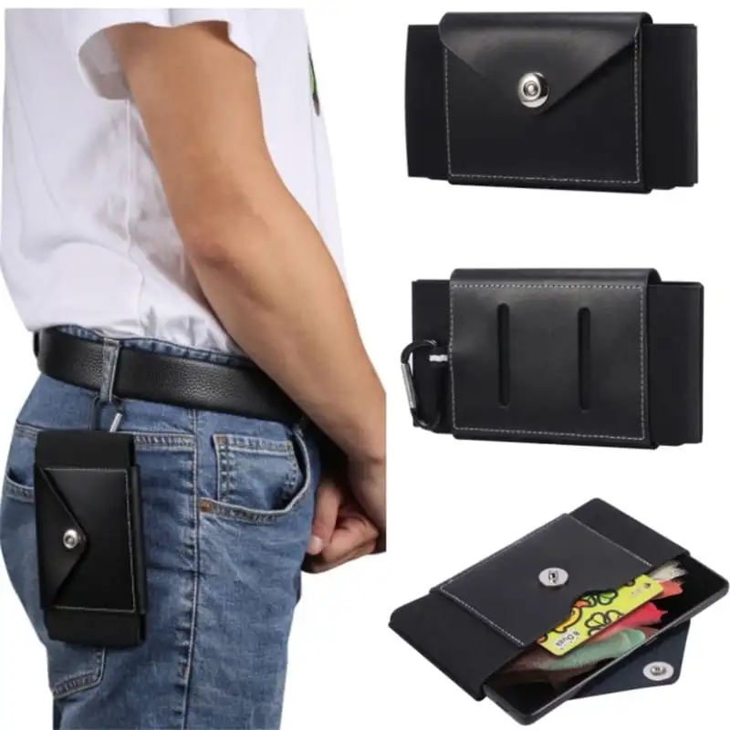 Invisible Anti-theft Stretch Belt Bag Fashion Men Multi-function Small Waist Bag Leather Belt Pack Wallet Coin Purse Case