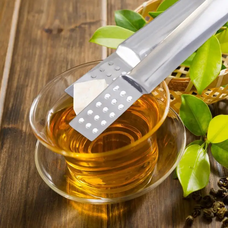Stainless Steel Tea Bag Clip Teabag Tong Squeezer Mini Heat Resistant Food Clamp Multi-function Sugar Ice Cube Lemon Slice Clip