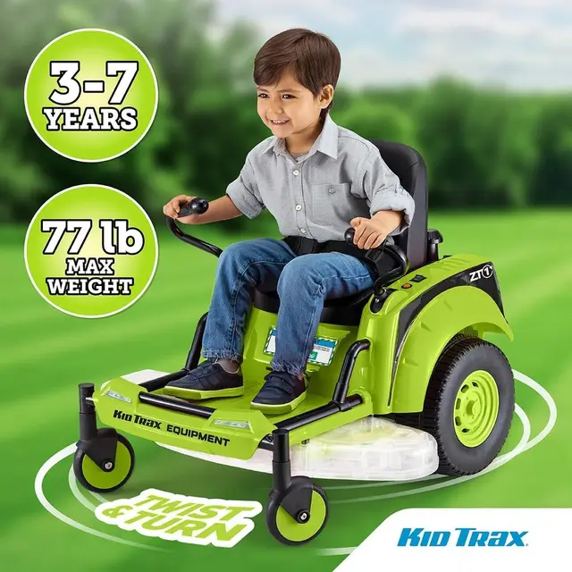 Ride-On Lawn Mower Toy for Kids, 12V Tractor, Twist & Turn, 3MPH, 77lbs Max, Ages 3-7, Green 4
