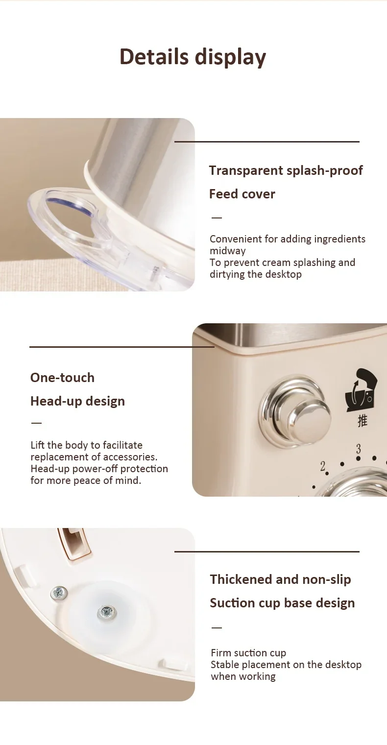 3-IN-1 Electric Stand Mixer 6-Speed with Pulse Button, Dough Hook, Beater, Whisk for Home Cooks Food Beater Electric Food Mixer