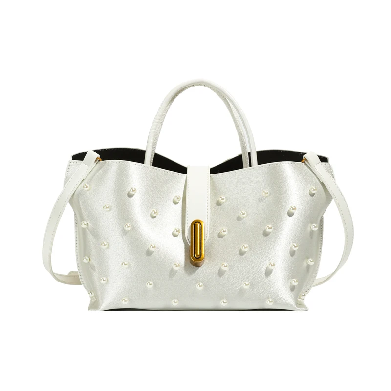 Motorcycle Crossbody Bag with Adjustable Shoulder Strap Commuter Handbag Rivet Bucket Handbag for Women