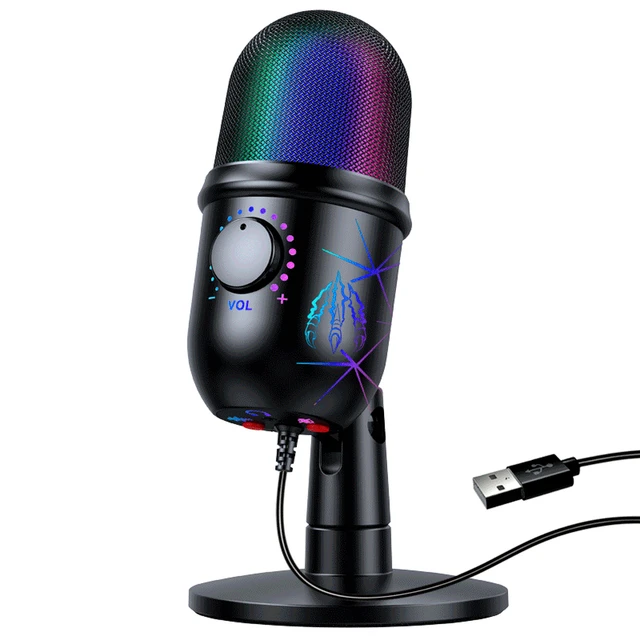 Ivinxy USB Gaming PC Microphone for Streaming Podcasts,RGB Computer  Condenser Desktop Mic for Laptop/Computer/