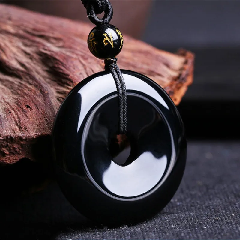 

Pretty Natural Bla Obsidian Carved Round Bule Luy Pendant Beads Nelace