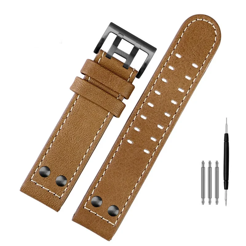 Men's Military Style Genuine Leather Watch Strap for Hamilton Khaki Aviation and Jazz Field Watches