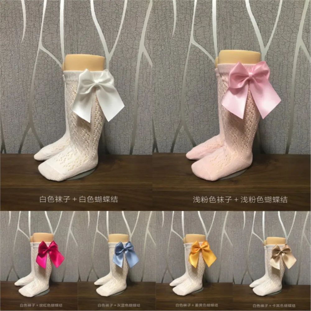 Children Girls Royal Style Bow Knee High Fishnet Socks.Baby Toddler Bowknot In Tube Socks.Kid Hollow Out Sock Sox 0-4Y