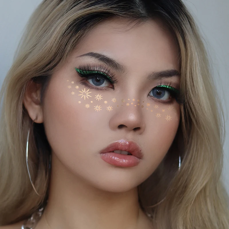 

Music Festival New Bronzing Tattoo Sticker Golden Face Temporary Tattoos Waterproof Freckles Makeup Sticker Eye Decals Wholesale