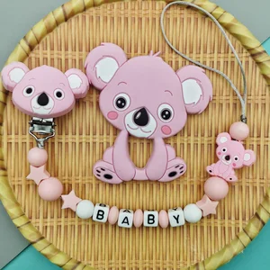 Custom English Acrylic Letter Name Baby Koala Silicone Pendant Pacifier Clips Chains Chew Teether Baby Pacifier Kawaii Toy Gifts