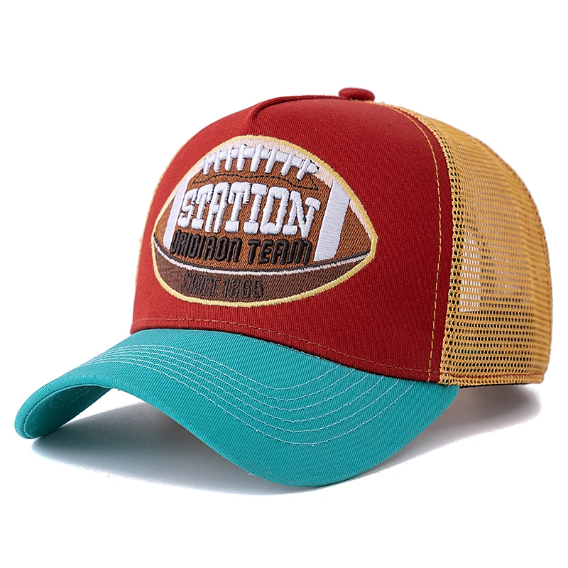 Hot Sale Unisex Football Pattern Mesh Trucker Hat Summer Breathable Baseabll Cap Embroidered Snapback Cap for Men And Women