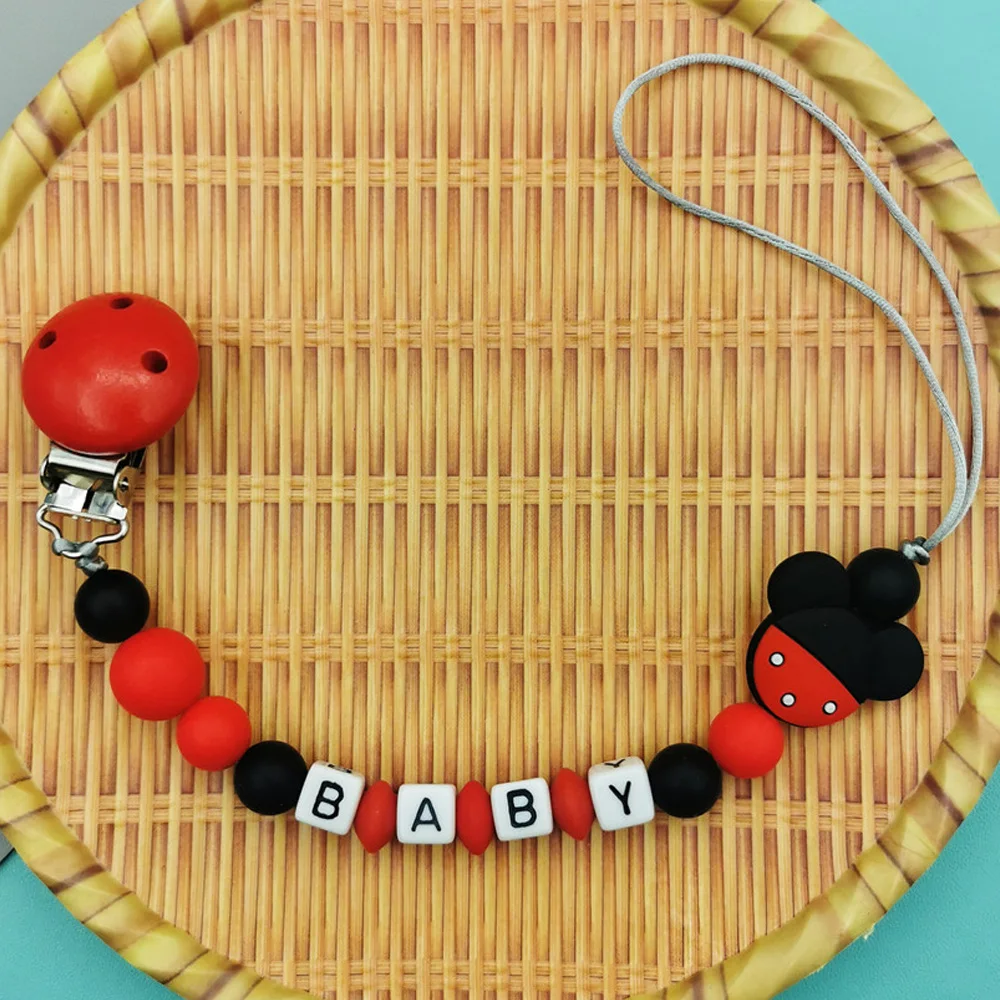 Customizable English Russian alphabet names Silicone Cartoon Pacifier Chains Clip Bead Pendant Toy for Baby Infant Teether Gift hand made cartoon bear silicone children baby pacifier leashes chain bead bracelet pendants for infant rope bite teether gift