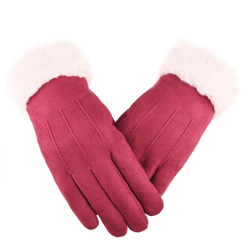 FashionWomenWinterGlovesSolidColorThickenFurryWarmMittsPlush