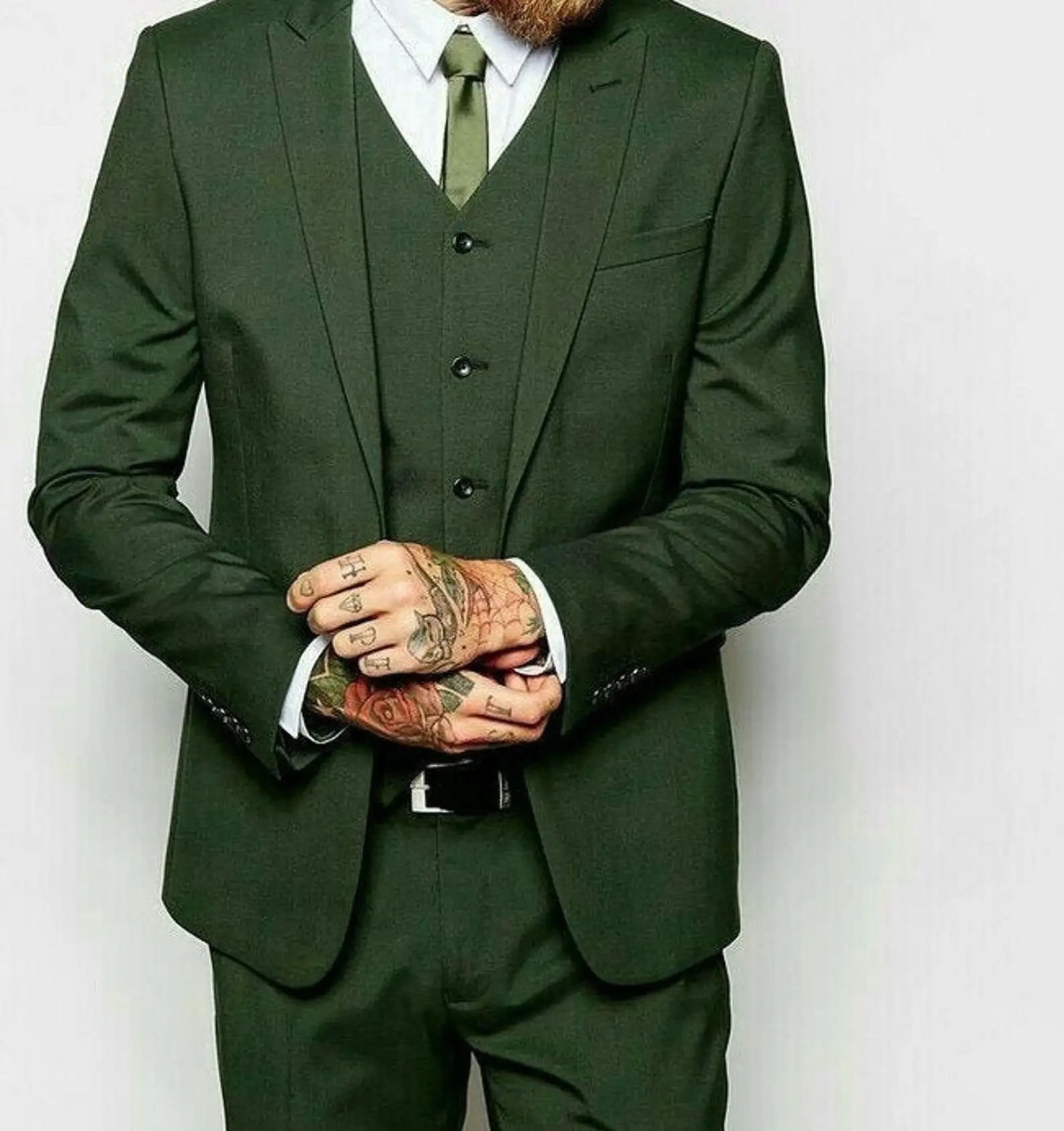 

Green Male Tuxedo Wedding Prom Wear Formal Men's Suits Slim Fit Blazer Trouser Design Custom 3-Piece Jacket+Pants+Vest Costume
