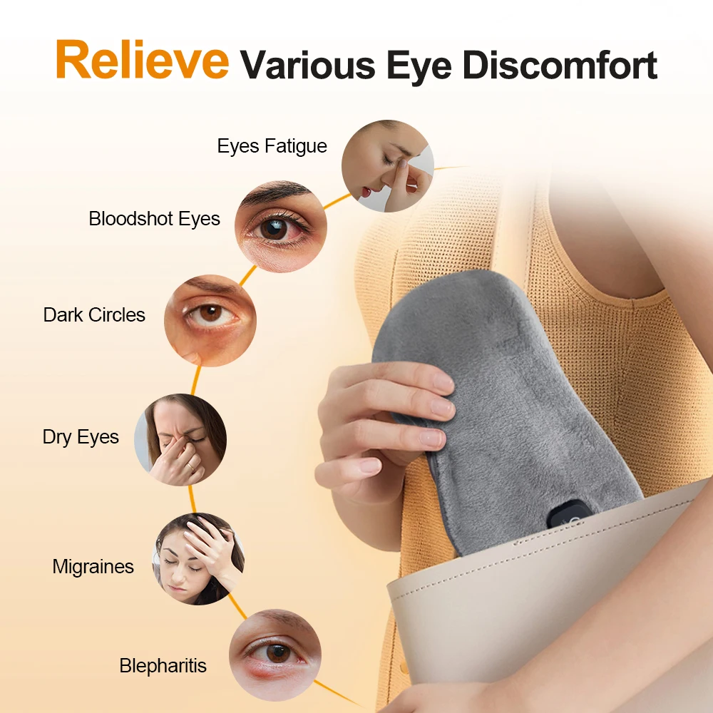 Cordless Heated Eye Mask Electric Warm Compress Eye Massage Device Smart Timing 3-Speed Heating Eye Mask For Dry Eye Sleep Shade