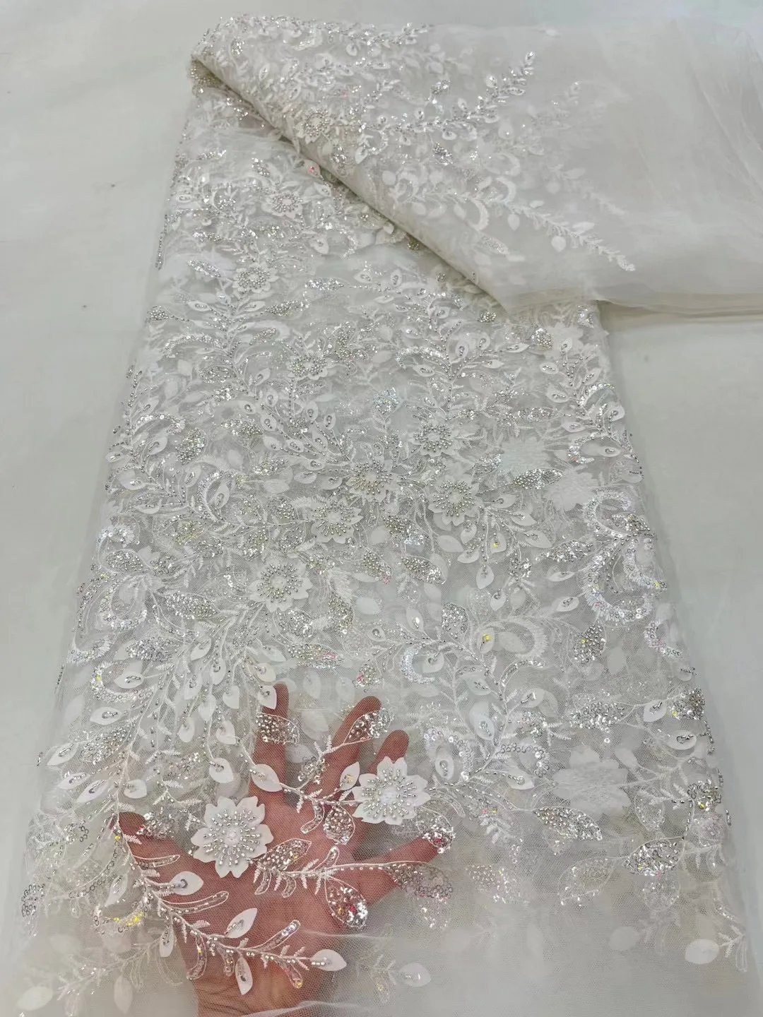 

African Beaded Lace Bridal Fabrics Luxury 2023 High Quality French Beads Nigerian Sequins Tulle Material For Wedding Party