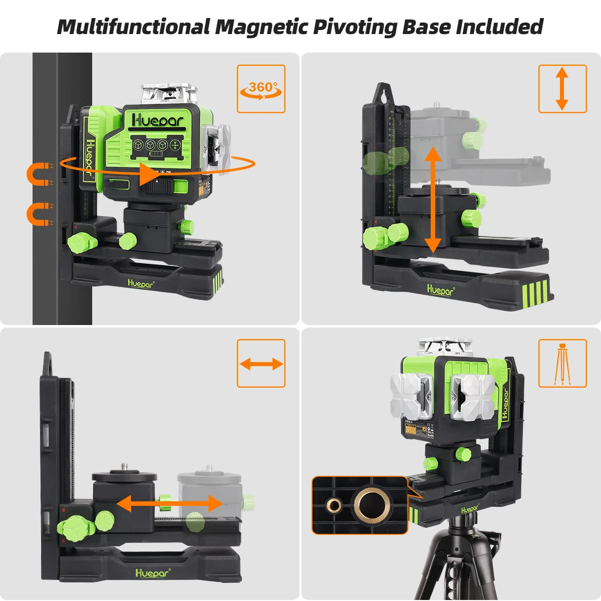 12 Lines 3D Green Laser Level with Remote, Bluetooth, Receiver/Tripod, Self-Leve