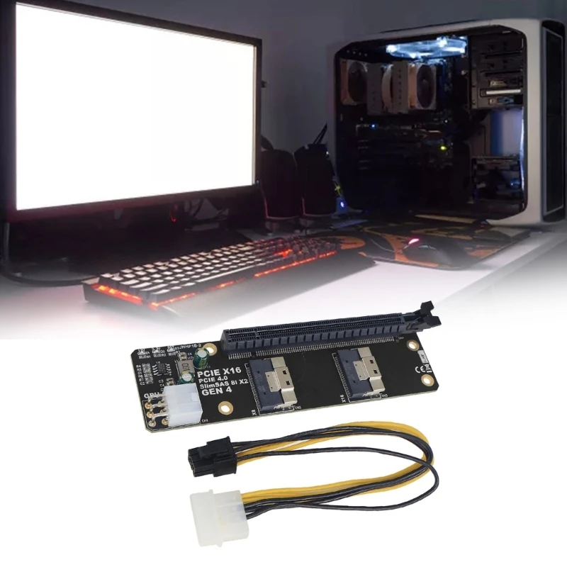 

2Port SlimSAS 8I to PCIe4.0 x16 Card Adapter for Networks Card Graphics Video