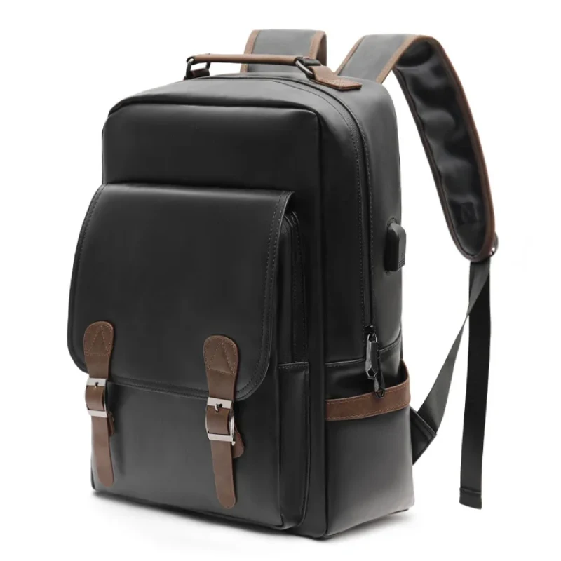 

2023 Men Backpack PU Leather Bagpack Large Laptop Backpacks Male Mochilas Black Schoolbag For Teenagers Boys Brown Sac A Dos