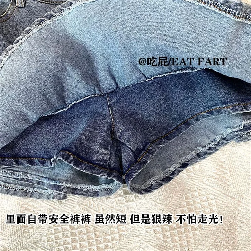 Original Fashion Hello Kitty Spicy Girls Denim Short Skirt Sanrios Summer Outgoing Skirt Kawaii Girls Student Sweet Cool Skirt