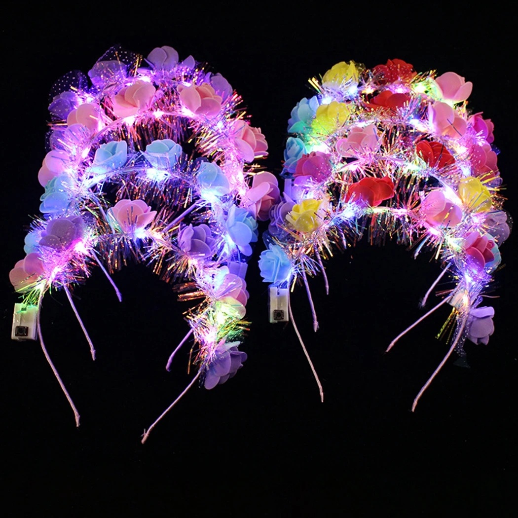 LED 깜박이는 꽃 머리띠, 여성/소녀용 라이트 업 헤어 화환 화환 모자를 쓰고 있죠, 빛나는 화환, 레이브 생일 파티 용품, 5 개