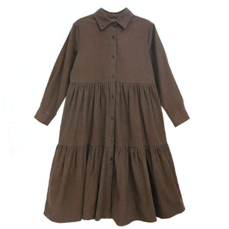 New Girls Dress Corduroy Kids Midi Autumn Ruffles Children Shirt Button Cotton Baby Winter for #8949 | Детская одежда и обувь