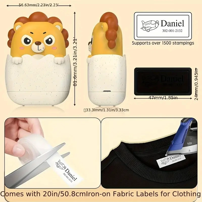 Name Stamp Personalized Waterproof Name Stamps for Kids PE Material Rectangular Shape English Text for School Uniforms Washable
