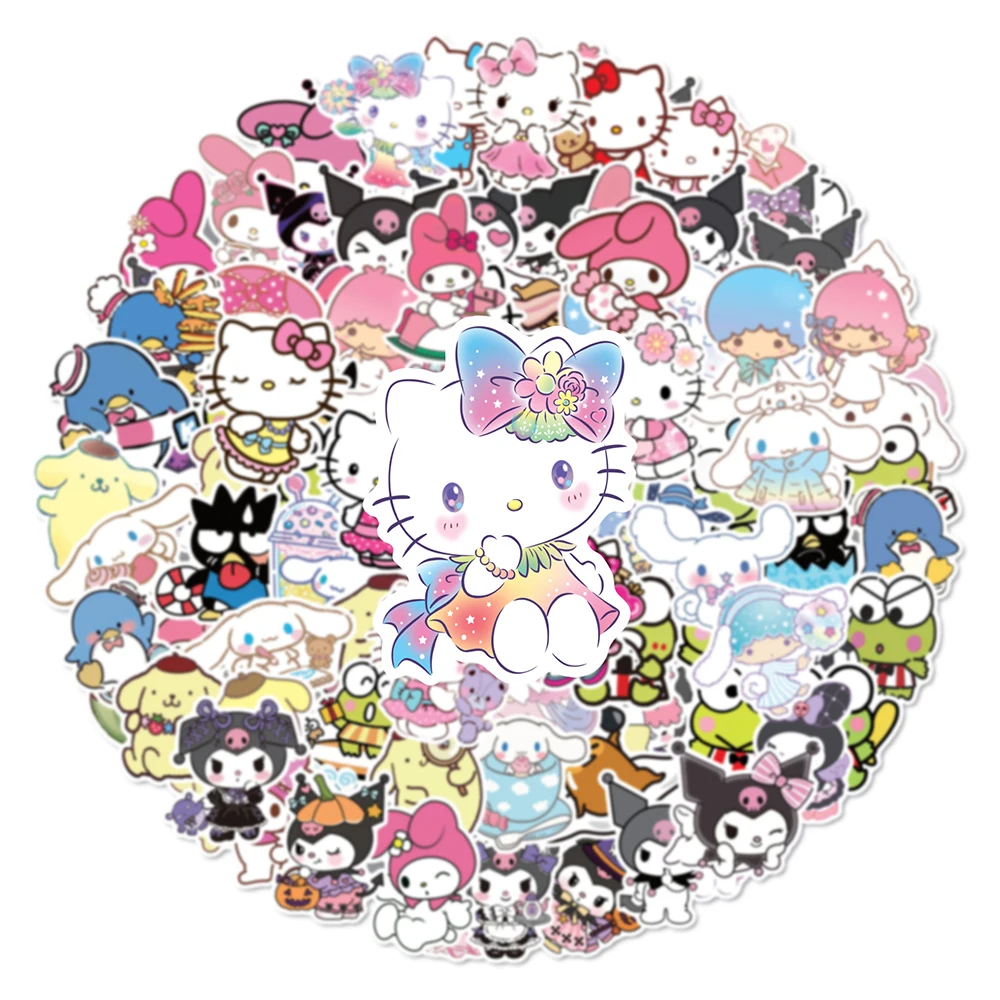10/30/50/100PCS 혼합 귀여운 Sanrio 스티커 Cinnamoroll HelloKitty Kuromi 데칼 DIY 전화 수하물 노트북 기타 스티커 어린이 장난감